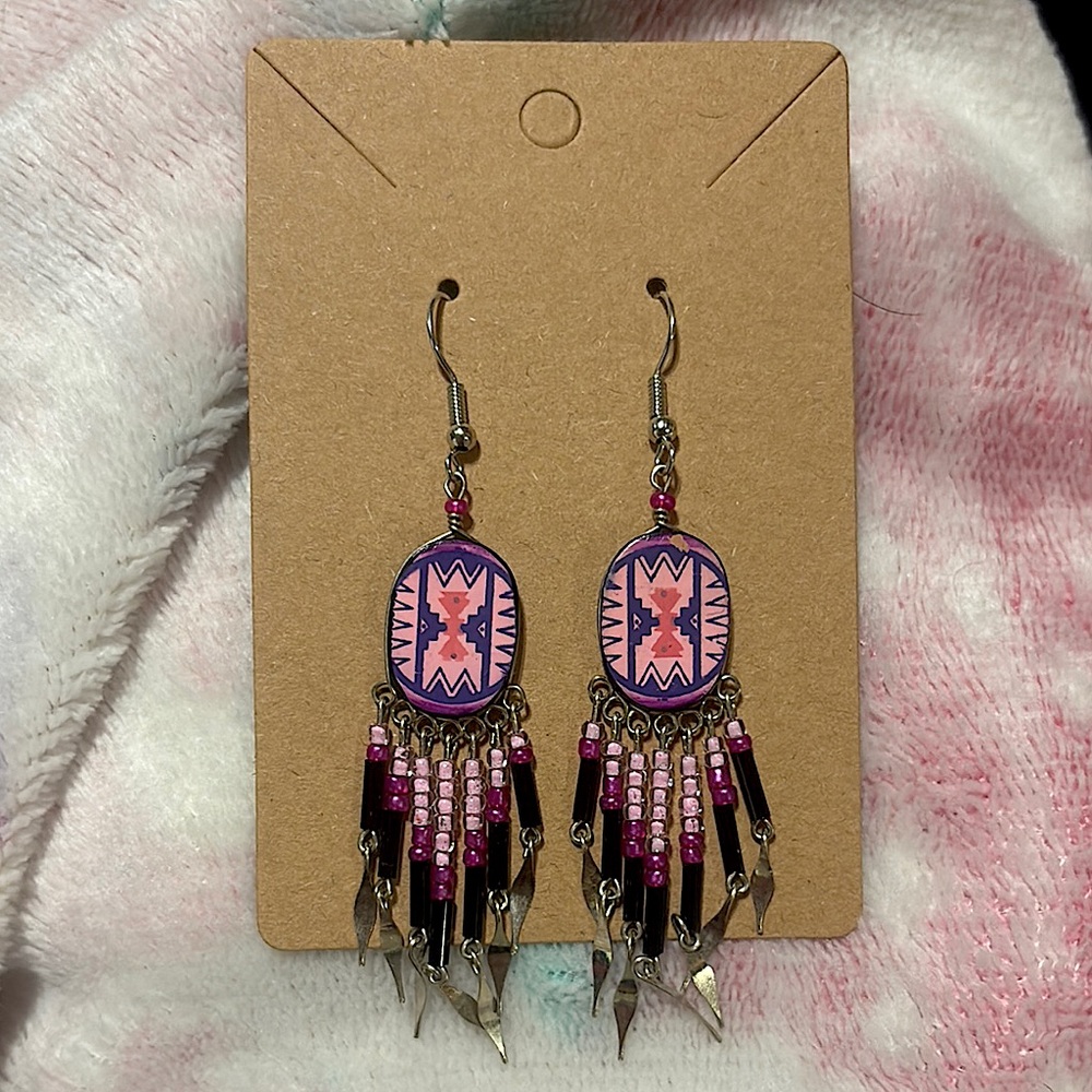 Pink and Purple Dreamcatcher Dangle Earrings